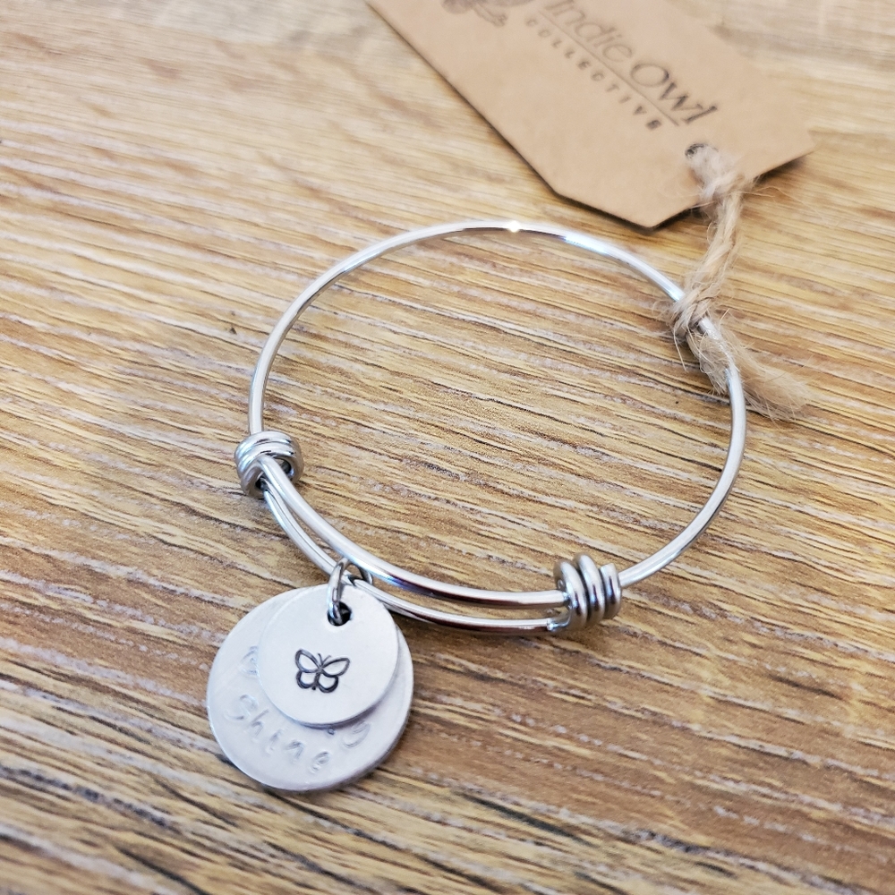 BUTTERFLY Handstamped charm bracelet w/ story tag